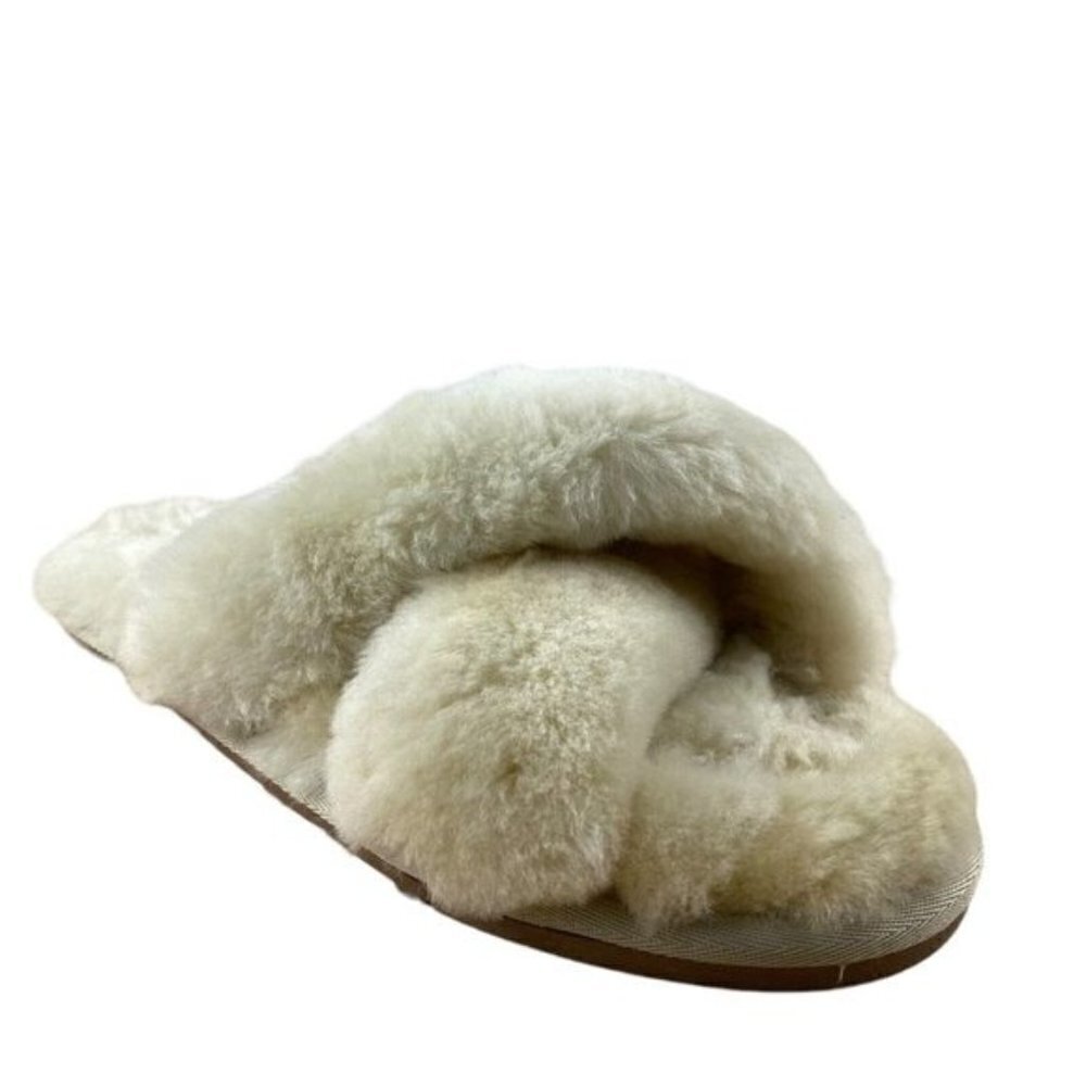 LAMO Serenity Cream Criss Cross Australian Sheepskin Plush Slippers XL US 9-10